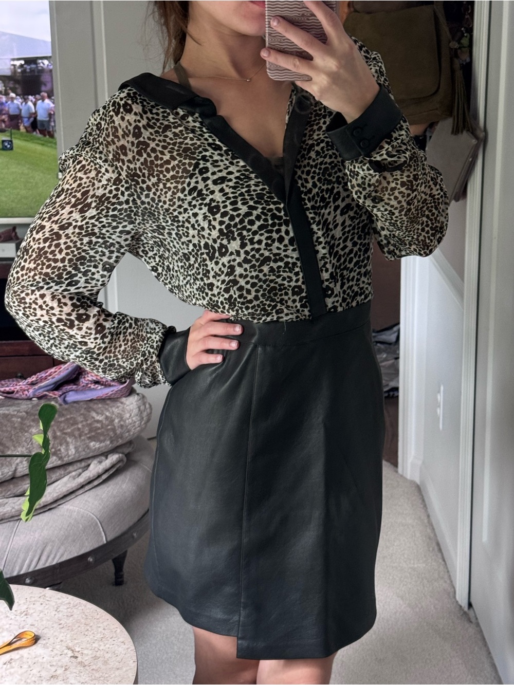 BCBGMaxAzria Black Leopard Faux Leather Dress